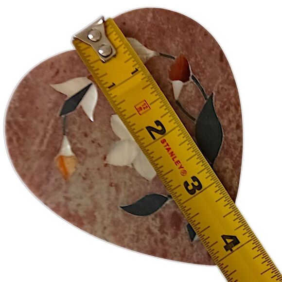 Soapstone Trinket Box Inlaid Mother of Pearl Floral Hand Carved Vintage Heart - Picture 2 of 16